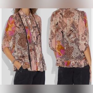 NWOT Coach multi colored gorgeous top, button closure, loose and flowy style